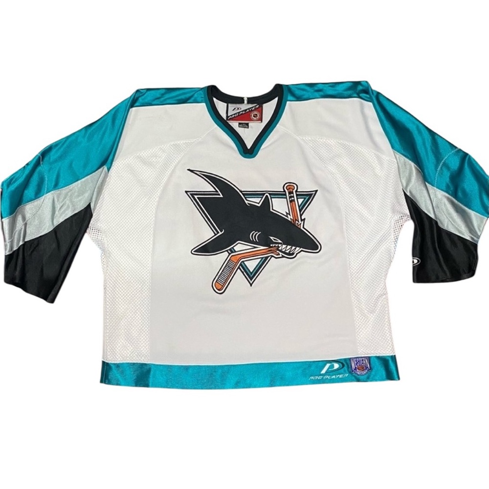 NHL Pro Player San Jose Sharks Embroidered Patch Men's Hockey Jersey L VTG